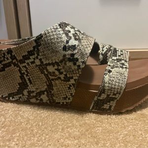 Volatile faux snakeskin wedge sandals